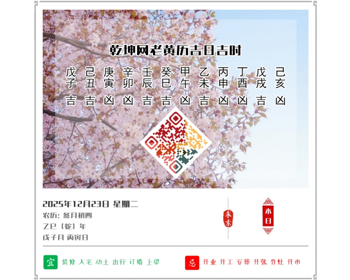 看黄历知吉凶,2025年吉日吉时查询,12月23日黄历吉日